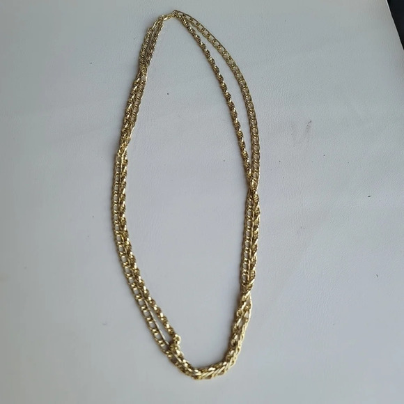 Double Necklace Gold Tone Chain Textured Link Long Unisex - Picture 7 of 8